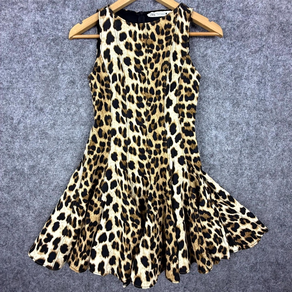 Zara A-Line Dress Womens XS‎ Yellow Black Leopard Office Siren Cheetah Mob Wife